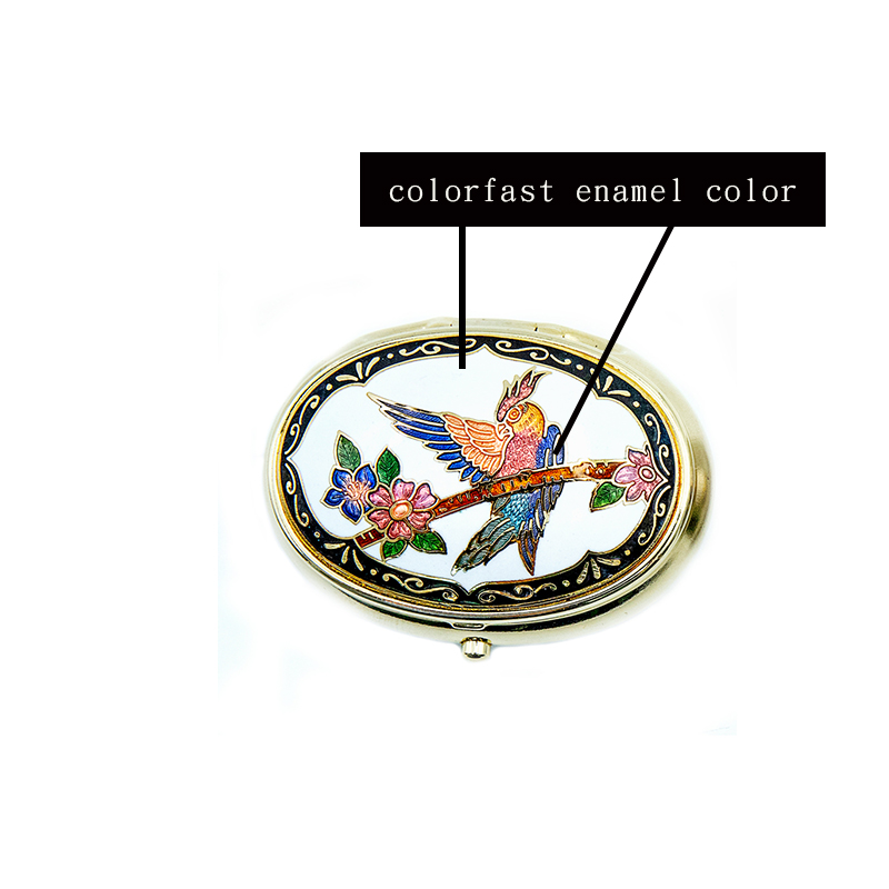 Oval-shaped enamel pill box